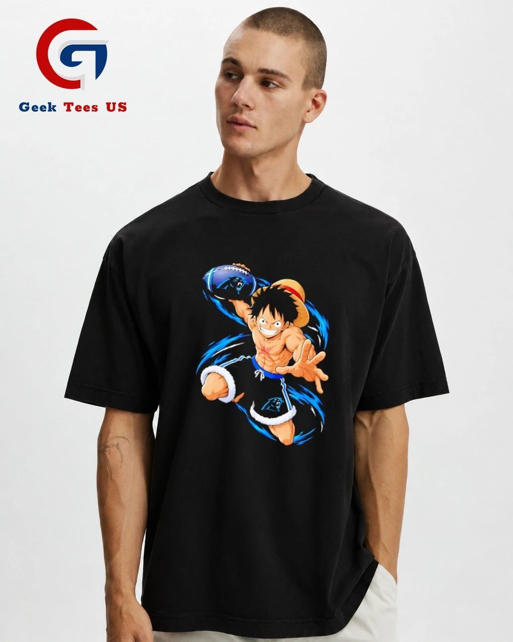 Monkey D. Luffy throwing Carolina Panthers Football Anime cartoon T-shirt