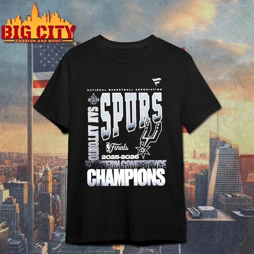 San Antonio Spurs Black 2026 NBA Western Conference Champions Stacked Block Shirt