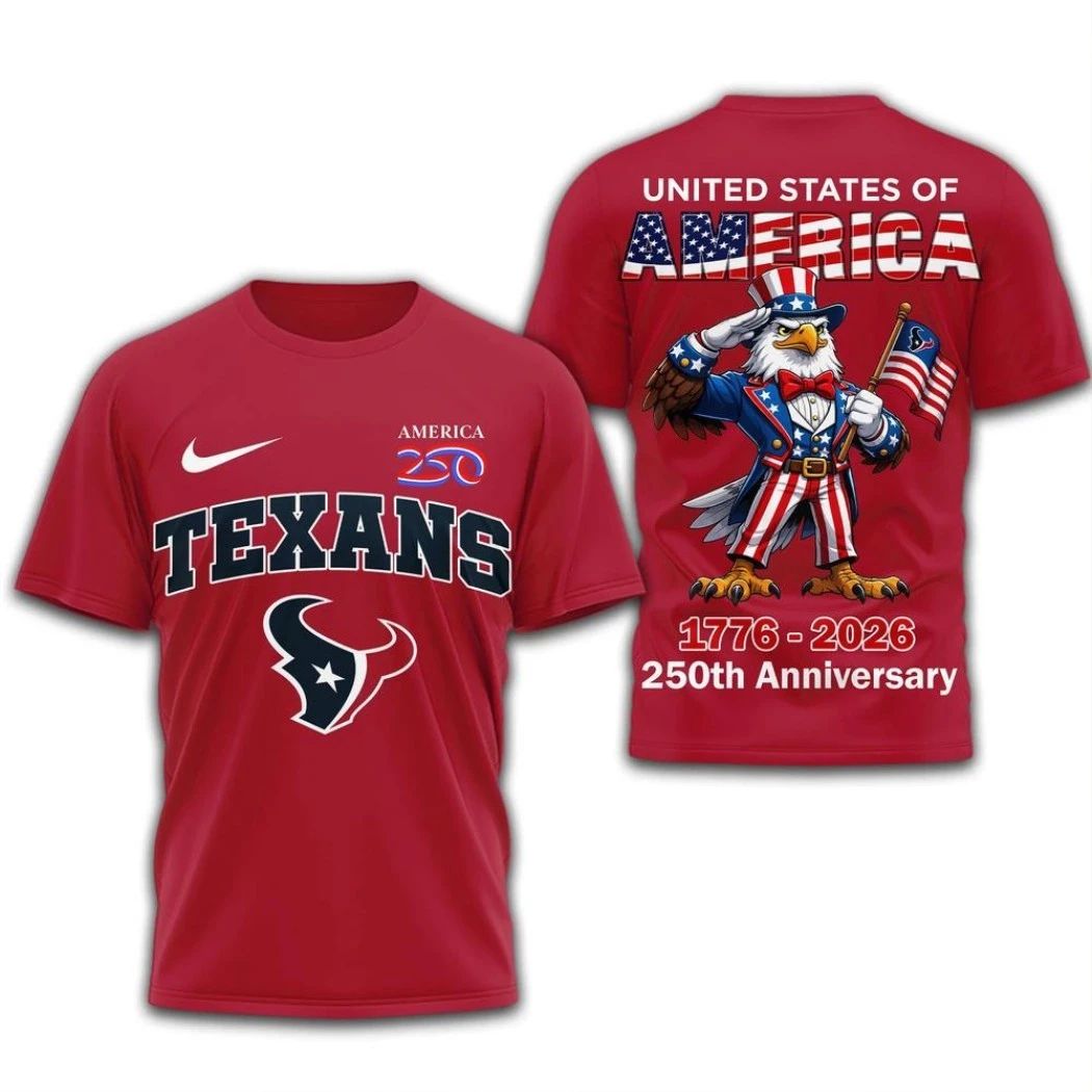 Houston Texans NFL United States of America 1776-2026 America 250th Anniversary Logo Two Sided Shirt