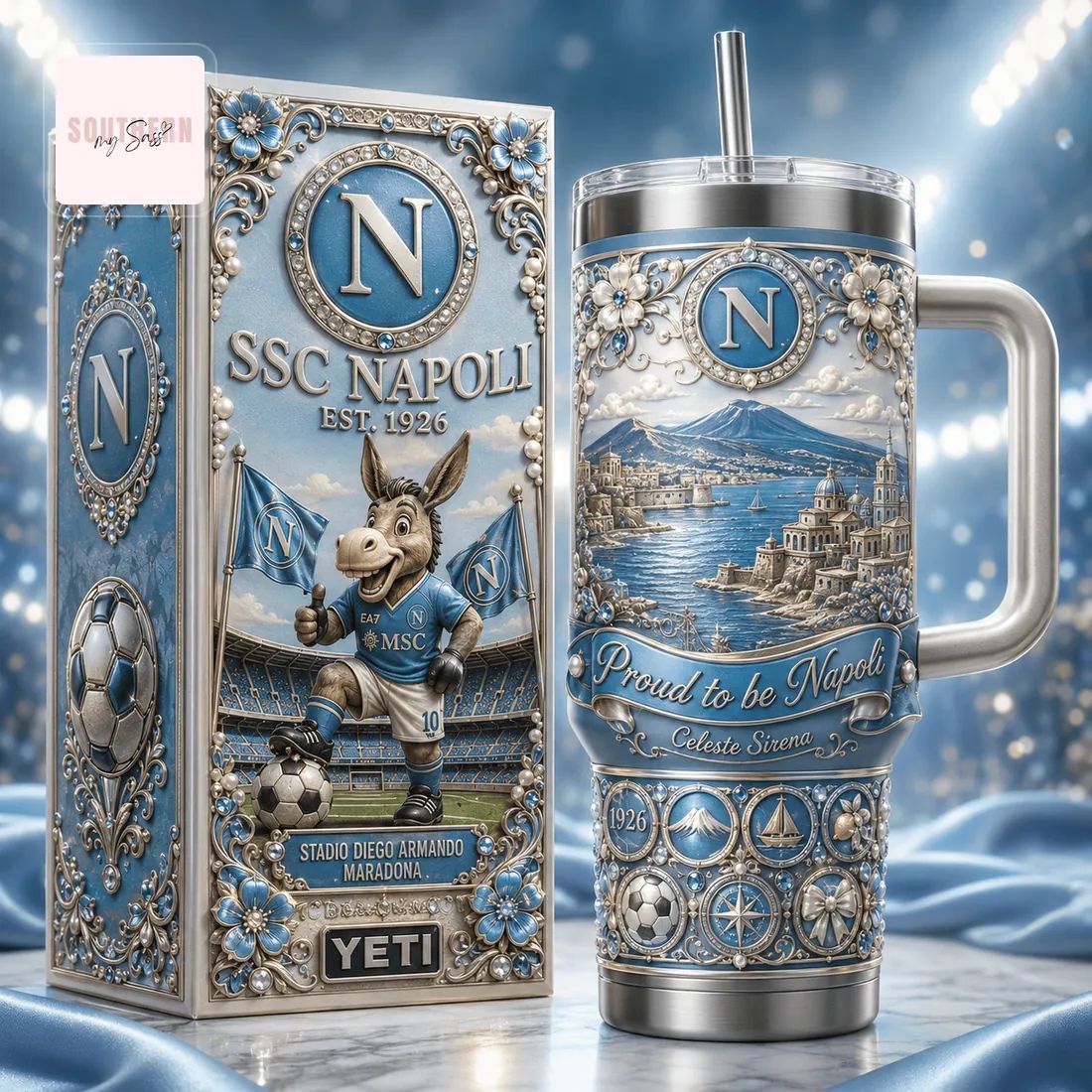 SSC Napoli Luxury 40oz 3D Embossed Fan Tumbler with Handle
