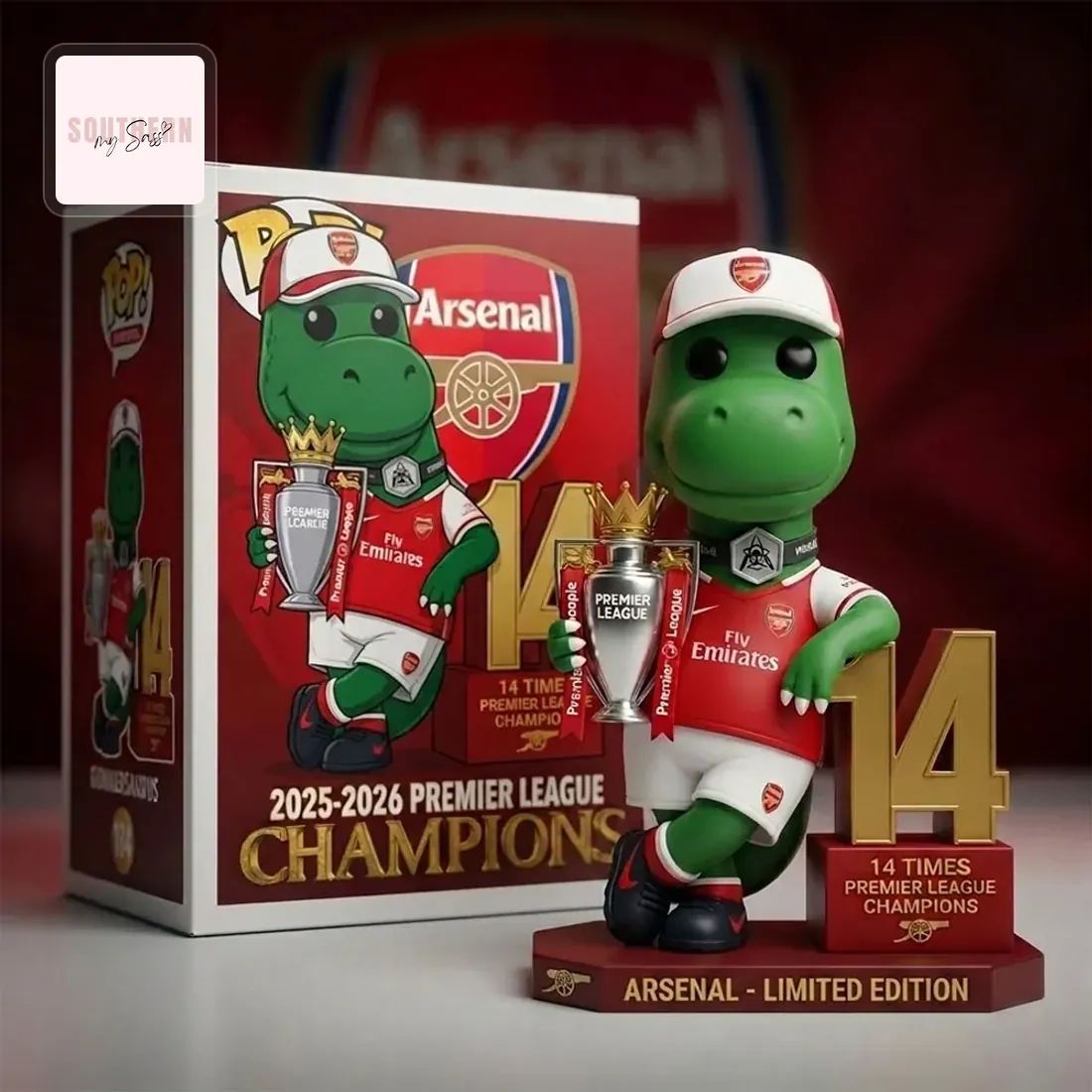 Arsenal FC Gunnersaurus Premier League Champions 2025-2026 Commemorative Limited Edition Collectible Pop Figure Doll