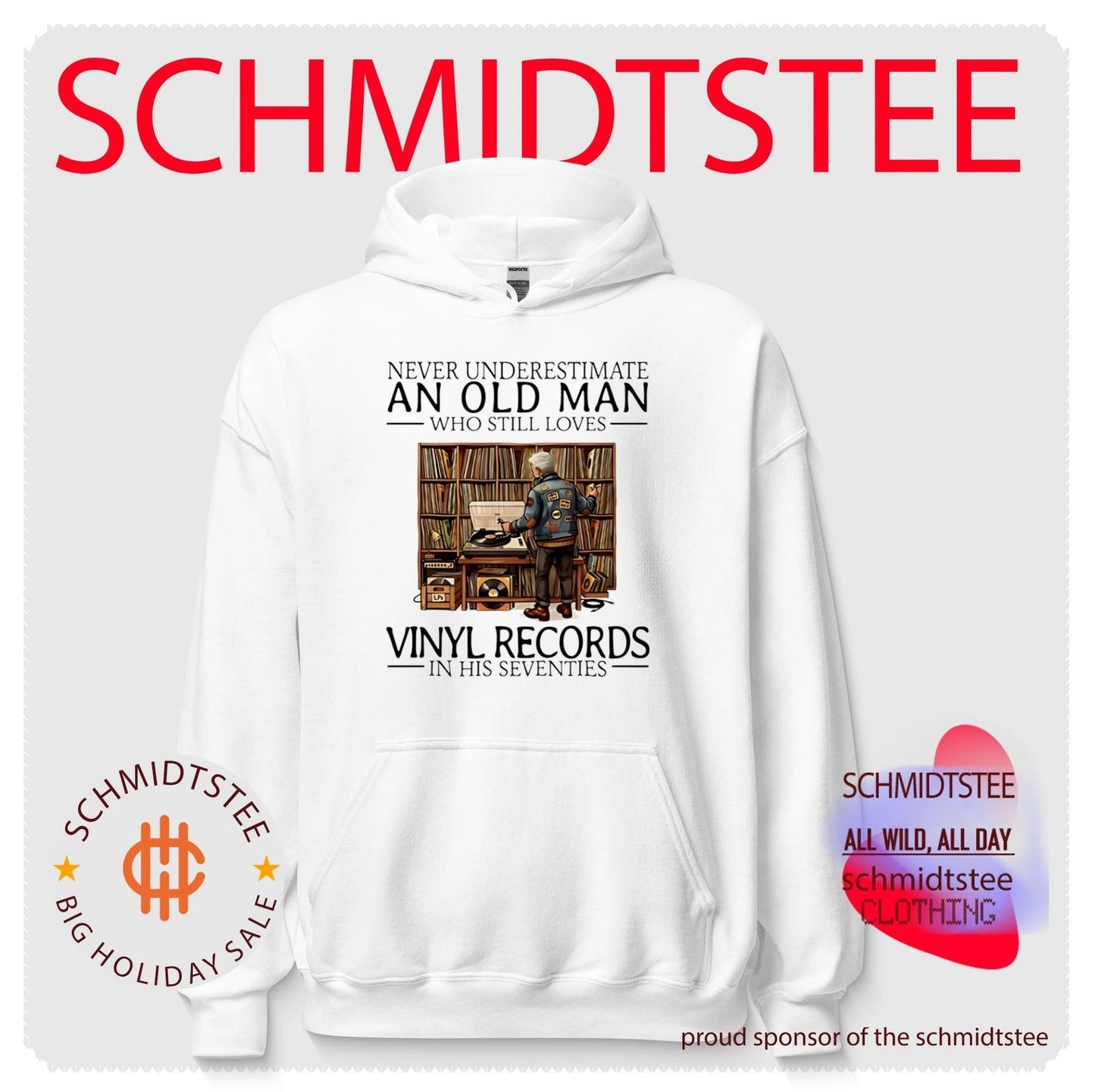 Never underestimate an old man who still loves vinyl records in his seventies shirt