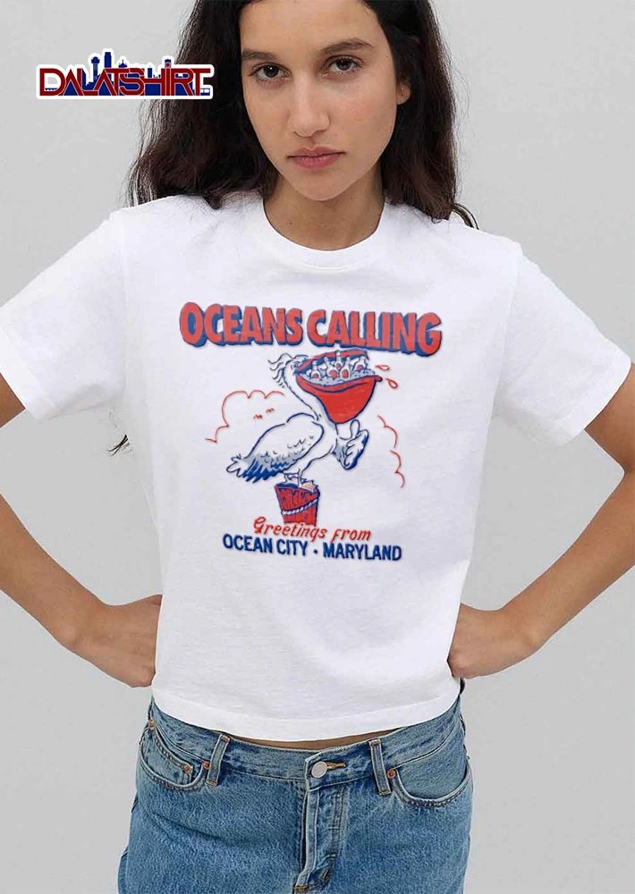 Oceans Calling Greetings From Ocean City Maryland pelican holding beer bottles pouch shirt