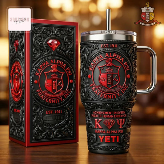 Luxury KΨ Greek Crest Red and Black Double Wall Insulated Gift Set Handle Tumbler