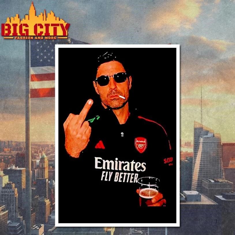 Mikel Arteta Arsenal Coach Smooking Middle Finger Premier League Champions 2025 26 Shirt
