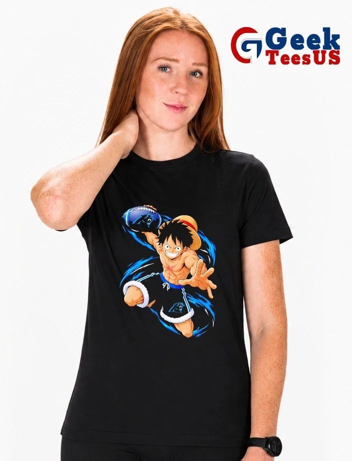 Monkey D. Luffy throwing Carolina Panthers Football Anime cartoon T-shirt