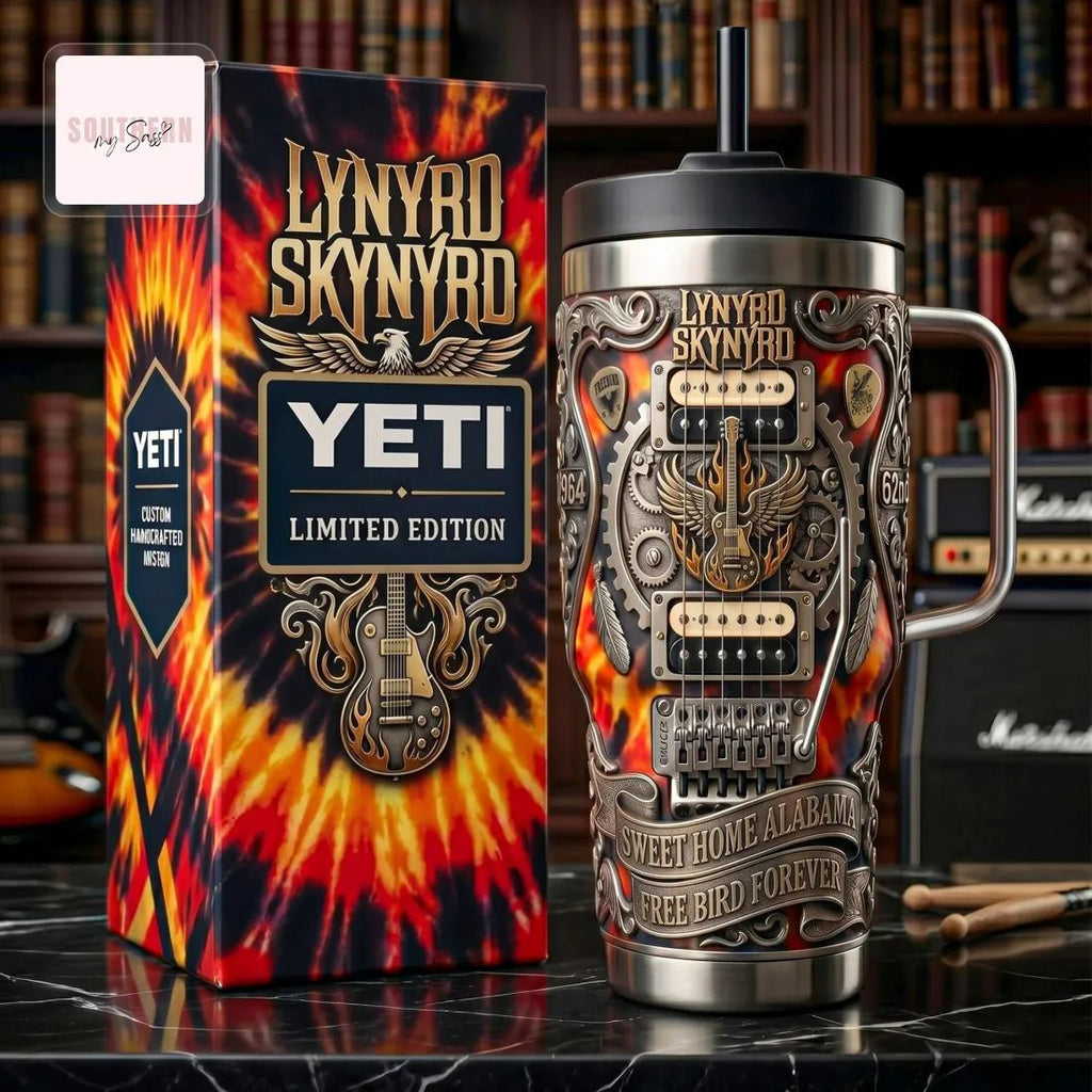 Lynyrd Skynyrd Sweet Home Alabama Custom 3D Embossed Stainless Steel Insulated Handle Tumbler