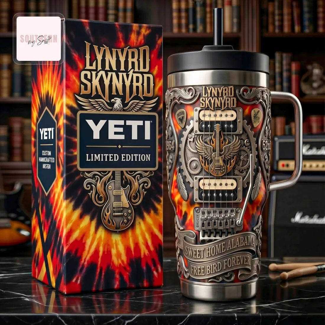 Lynyrd Skynyrd Sweet Home Alabama Custom 3D Embossed Stainless Steel Insulated Handle Tumbler