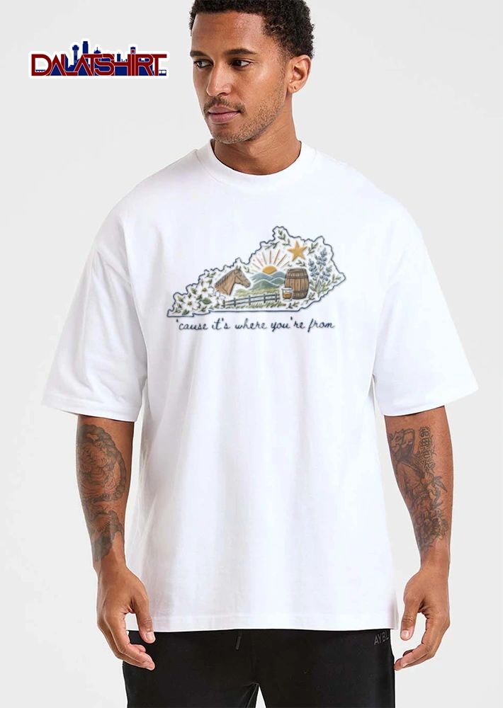 Cause Its Where You Are From kentucky map horse barrel whiskey flowers shirt