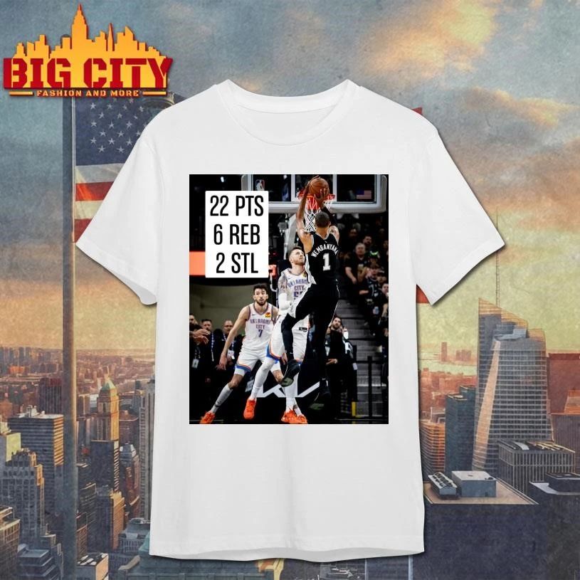 Victor Wembanyama 22 PTS 6 REB 2 STL Stat Line Dunk vs Thunder NBA Playoffs Shirt