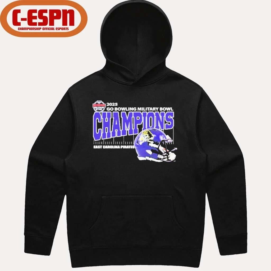 East Carolina Pirates Football 2025 Go Bowling Military Bowl Champions Helmet Shirt
