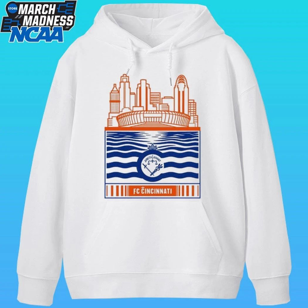 Fc Cincinnati Stadium With River And Flag Shirt