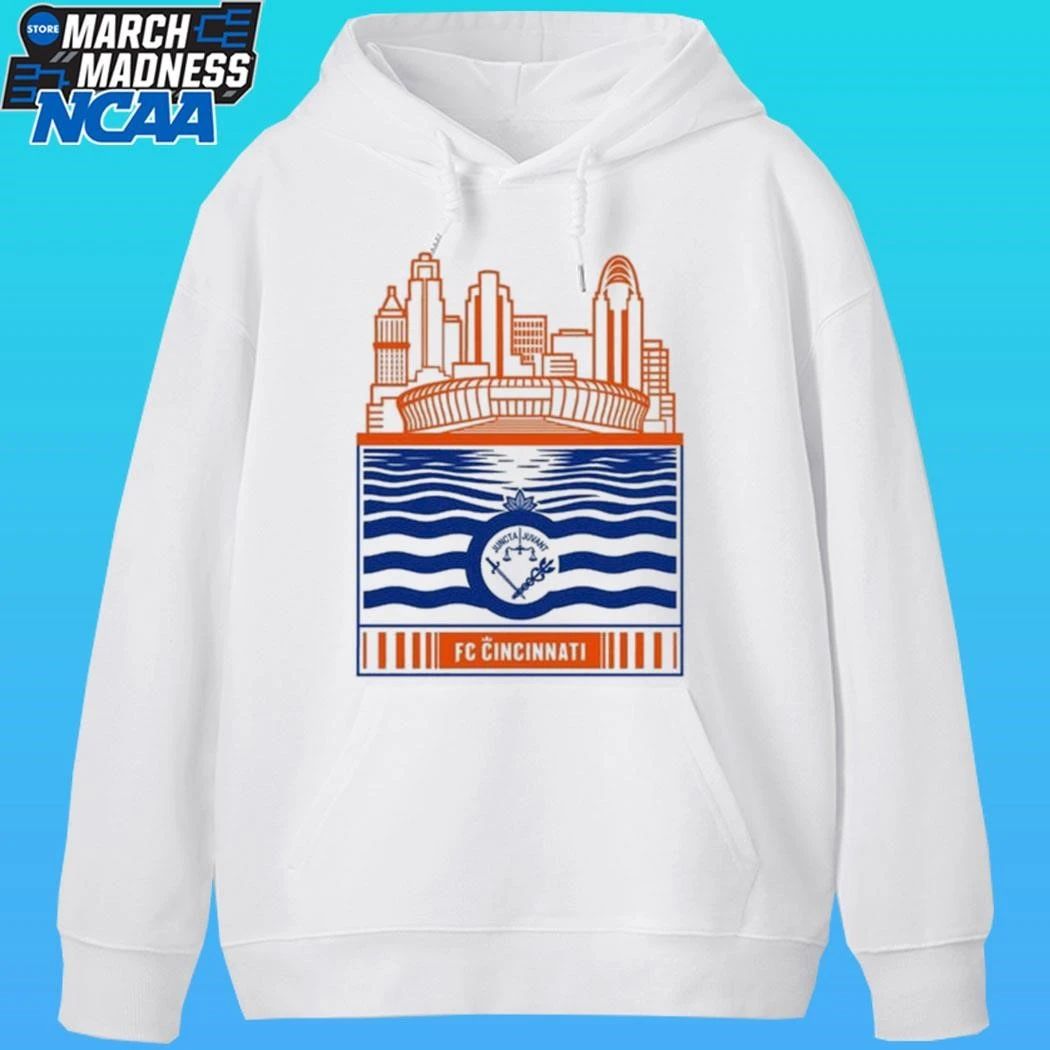 Fc Cincinnati Stadium With River And Flag Shirt