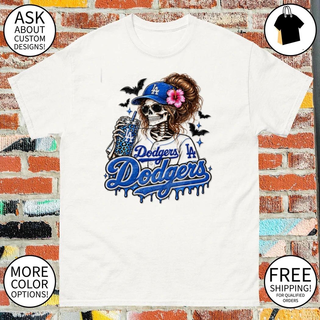 Los Angeles Dodgers Halloween skeleton baseball girl shirt