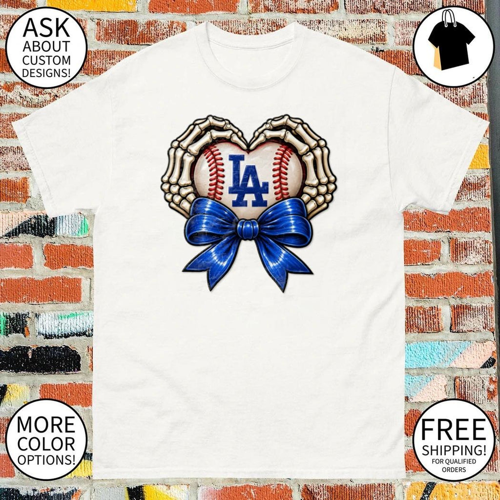 Los Angeles Dodgers Halloween skeleton heart hand spooky season baseball shirt