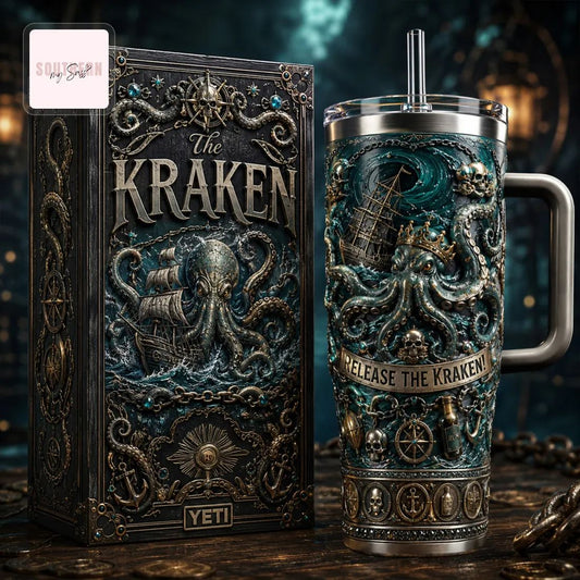 Premium Kraken Octopus 3D Embossed 40oz Insulated Tumbler With Handle