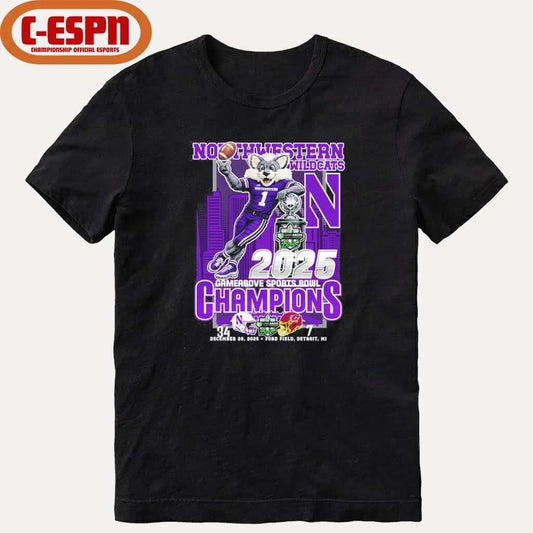 Northwestern Wildcats Mascot 2025 Gameabove Sports Bowl Champions Shirt