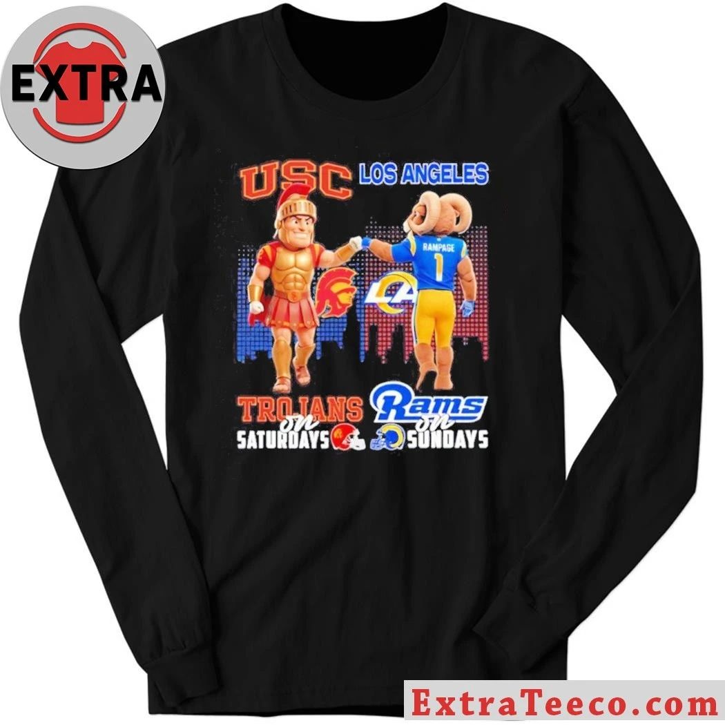 Usc Trojans on Saturdays vs Los Angeles Rams on Sundays Mascots Trojan Warrior and Rampage the Ram T-Shirt