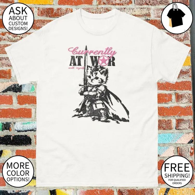 Currently at War with Myself Kitten Knight in Armor shirt