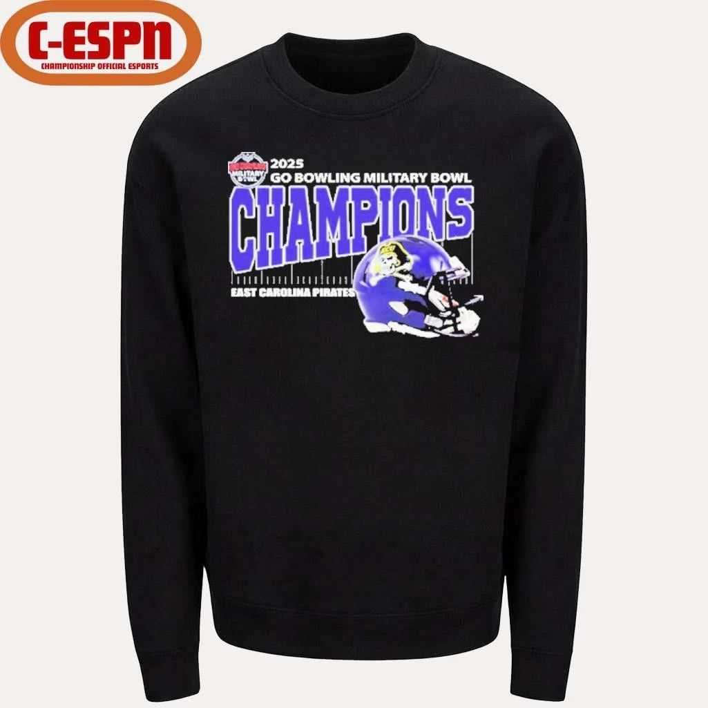 East Carolina Pirates Football 2025 Go Bowling Military Bowl Champions Helmet Shirt