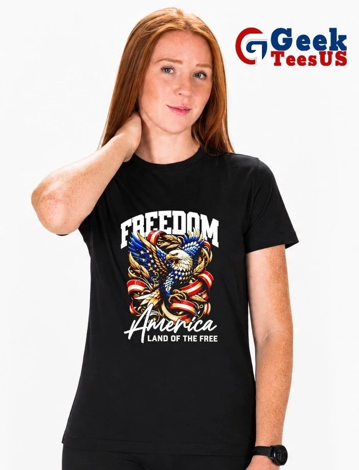 Freedom America Land Of The Free Bald Eagle American Flag Feathers Ribbons shirt