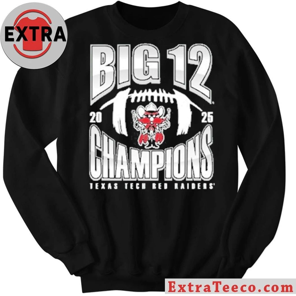 Summit Sportswear Texas Tech Red Raiders Black 2025 Big 12 Football Champions NUMBER ONE FOOTBALL Shirt