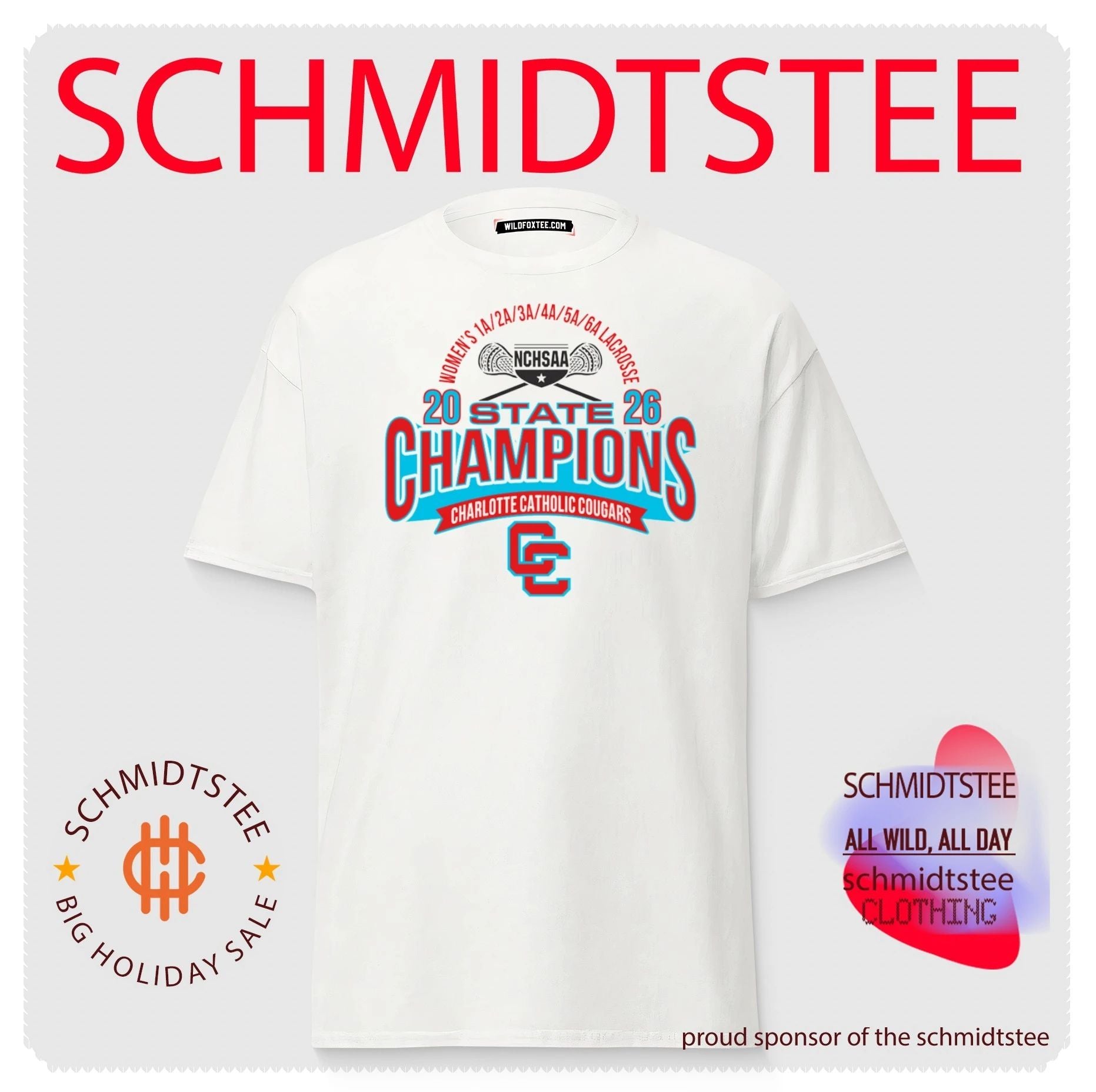 Charlotte Catholic Cougars 2026 NCHSAA Women’s 1A to 6A Lacrosse Champions shirt