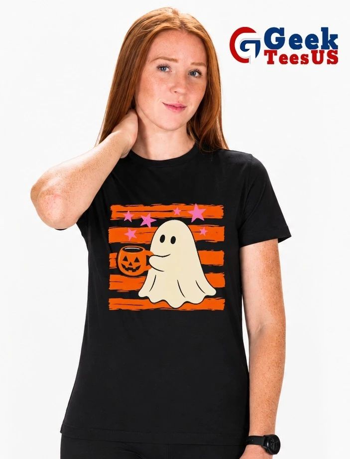 Cute ghost drinking coffee Halloween 2026 T-shirt