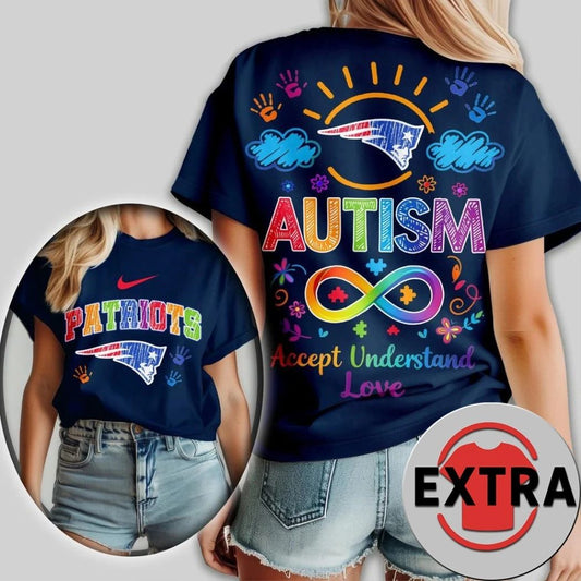 New England Patriots 2026 NFL National Autism Acceptance Month Logo Two Sided T-Shirt
