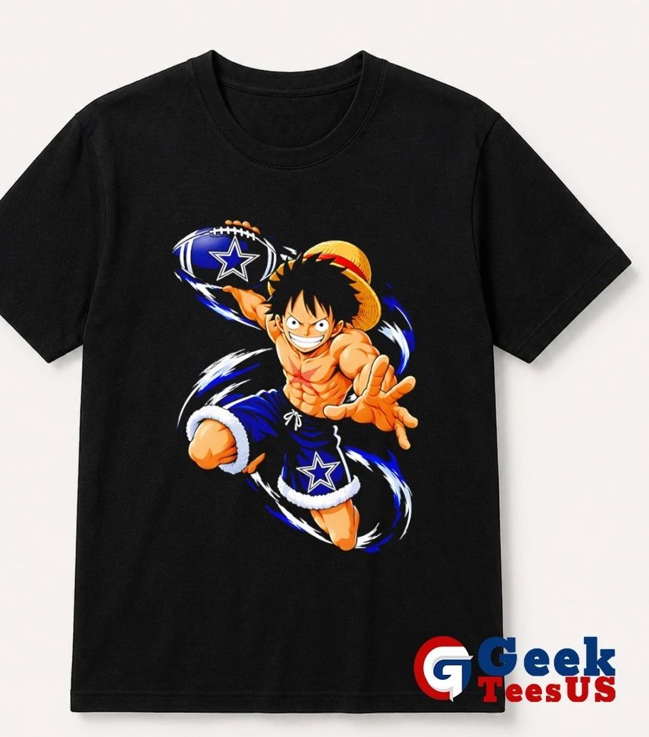 Monkey D. Luffy throwing Dallas Cowboys Football Anime cartoon T-shirt