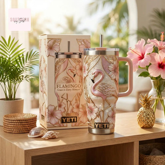 YETI Flamingo 40oz Insulated Glitter Tumbler with Handle