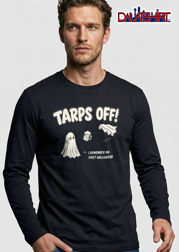 Tarps Off I Remember My First Halloween ghost beer mug flying tarp shirt