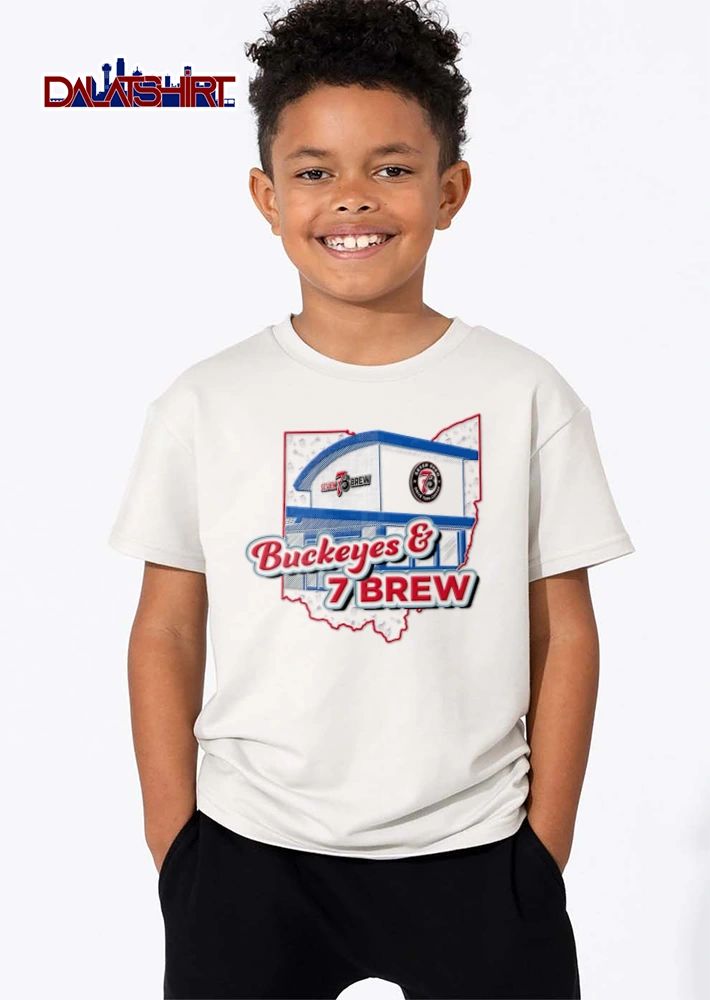 Seven Brew Buckeyes And 7 coffee shop ohio state outline shirt