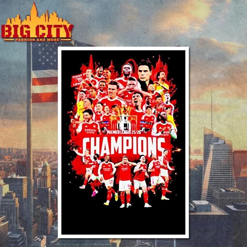 Arsenal Premier League Champions 25 26 Gunners Trophy Graphic Shirt