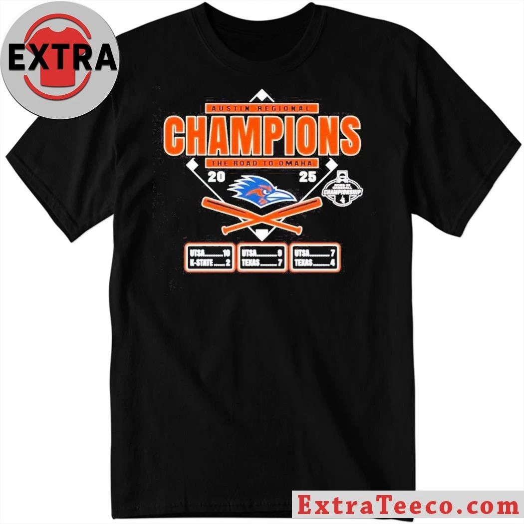 UTSA Roadrunners 2025 the road to Omaha Austin Regional Champions College World Series Venue T-Shirt