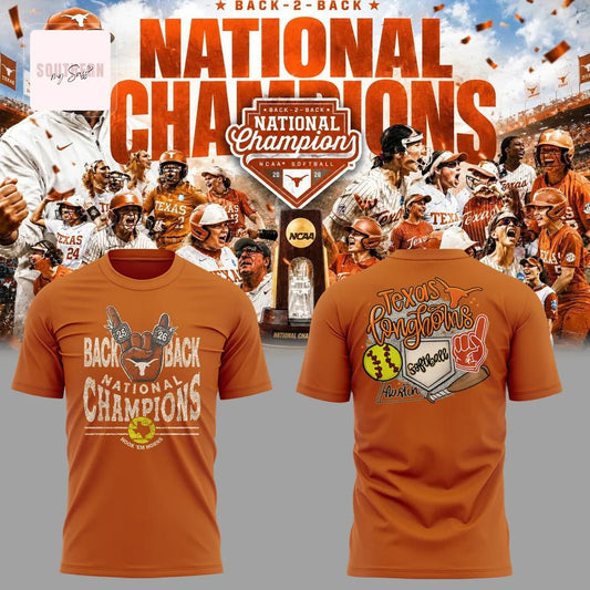 Texas Longhorns Back to Back Softball National Champions Commemorative Burnt Orange 3D T-Shirt