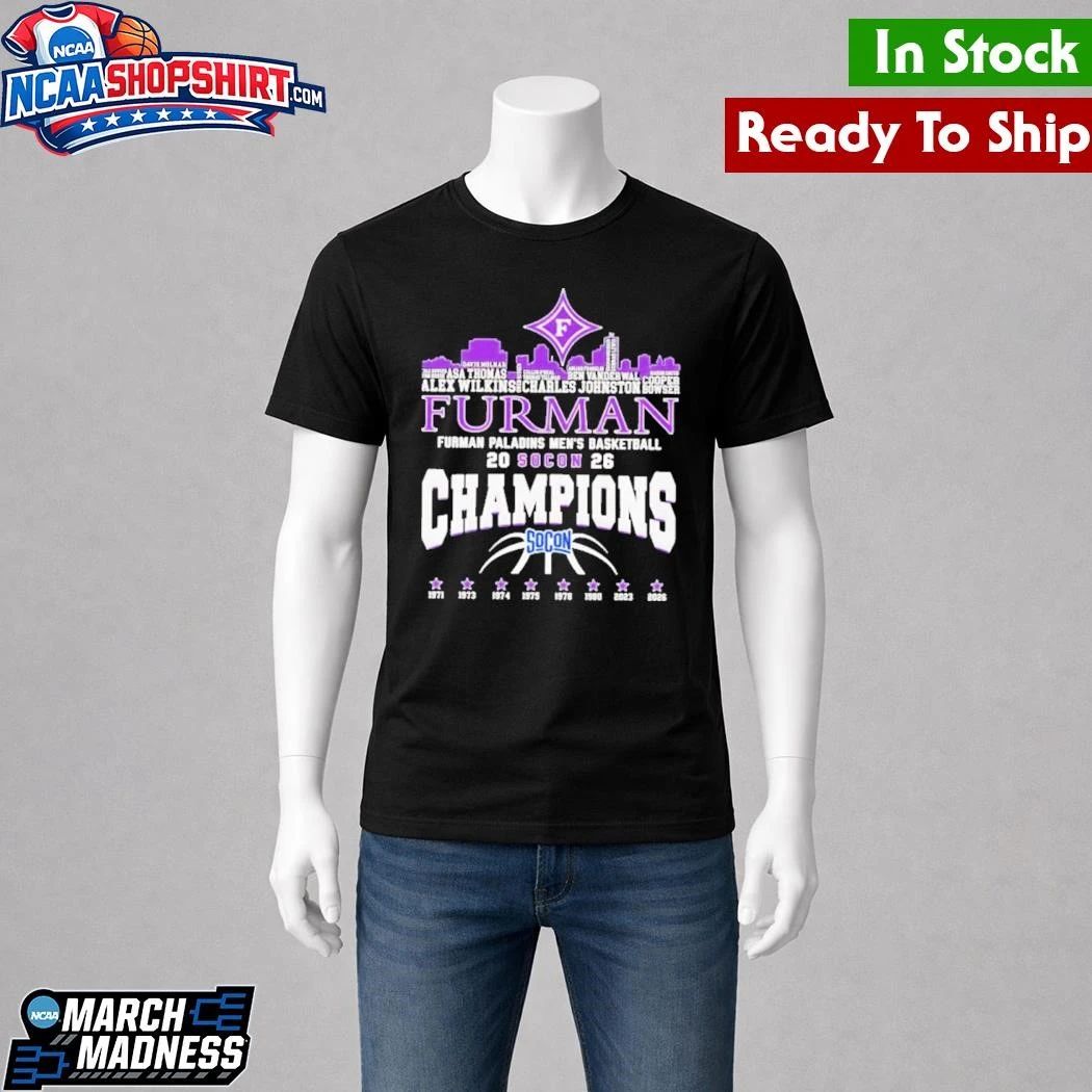 Furman Paladins Champions 2026 SoCon Men’s Basketball 8X City Skyline Shirt