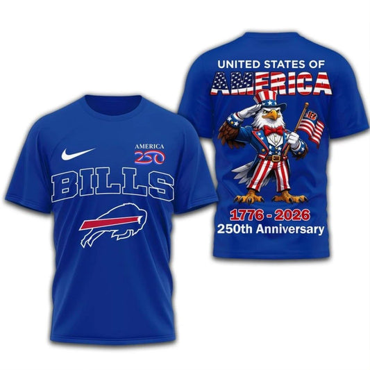 Original Buffalo Bills NFL United States of America 1776-2026 America 250th Anniversary Logo Two Sided Shirt