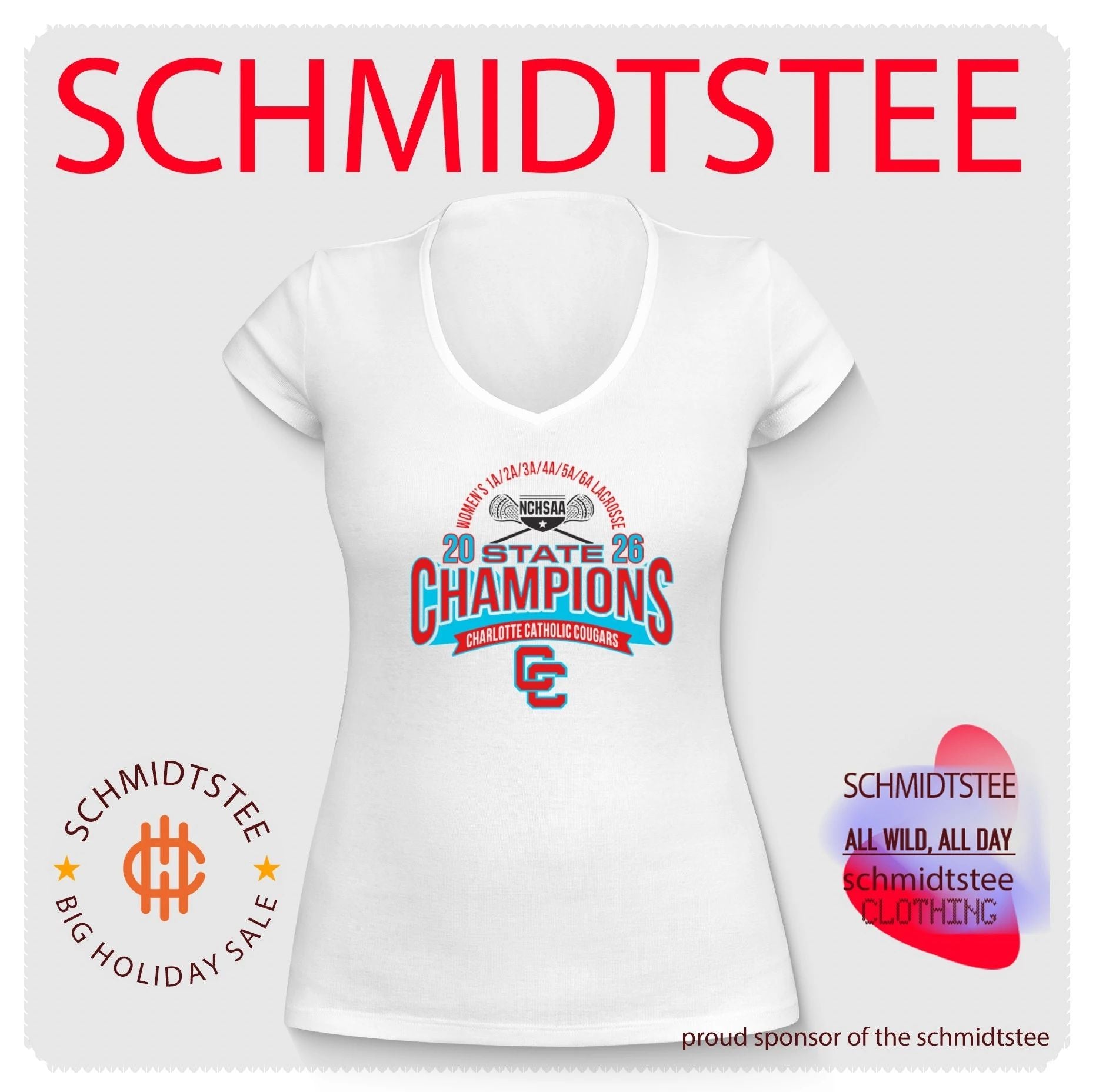 Charlotte Catholic Cougars 2026 NCHSAA Women’s 1A to 6A Lacrosse Champions shirt