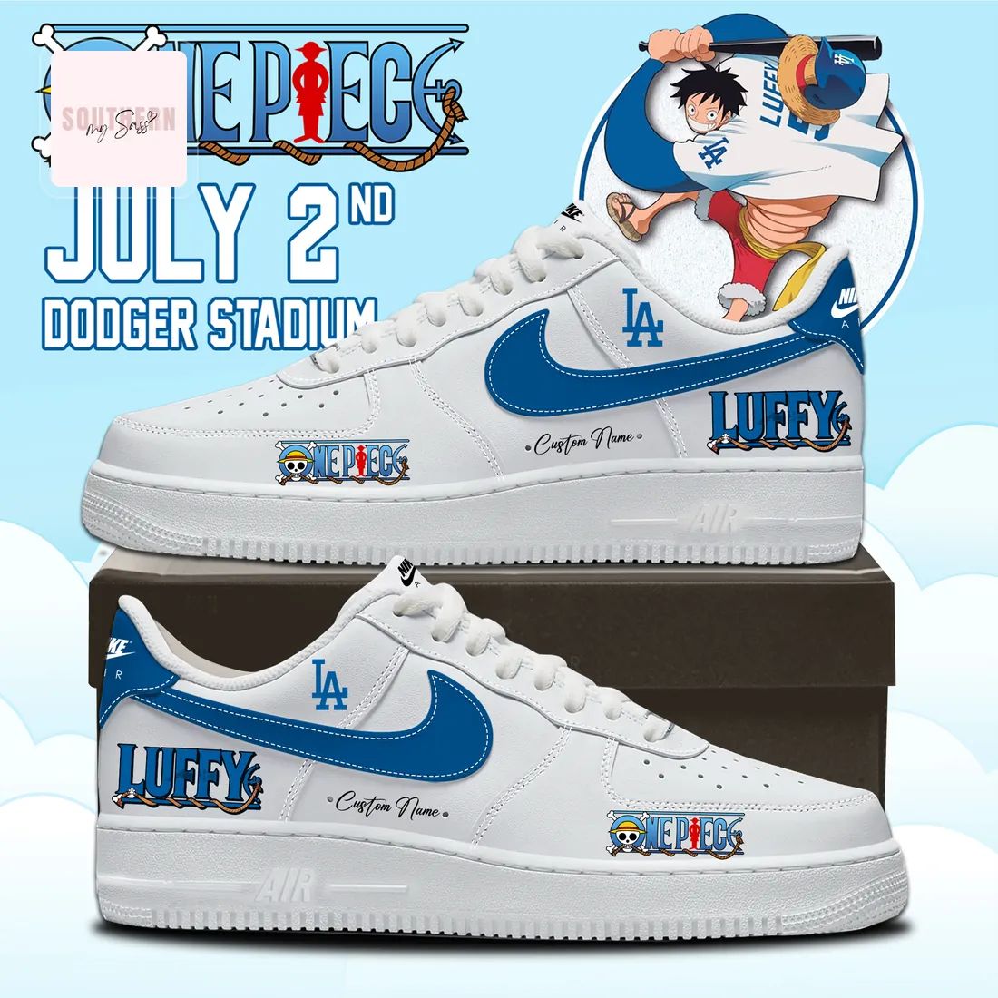 Los Angeles Dodgers One Piece Luffy Limited Edition Custom Air Force 1 Sneakers