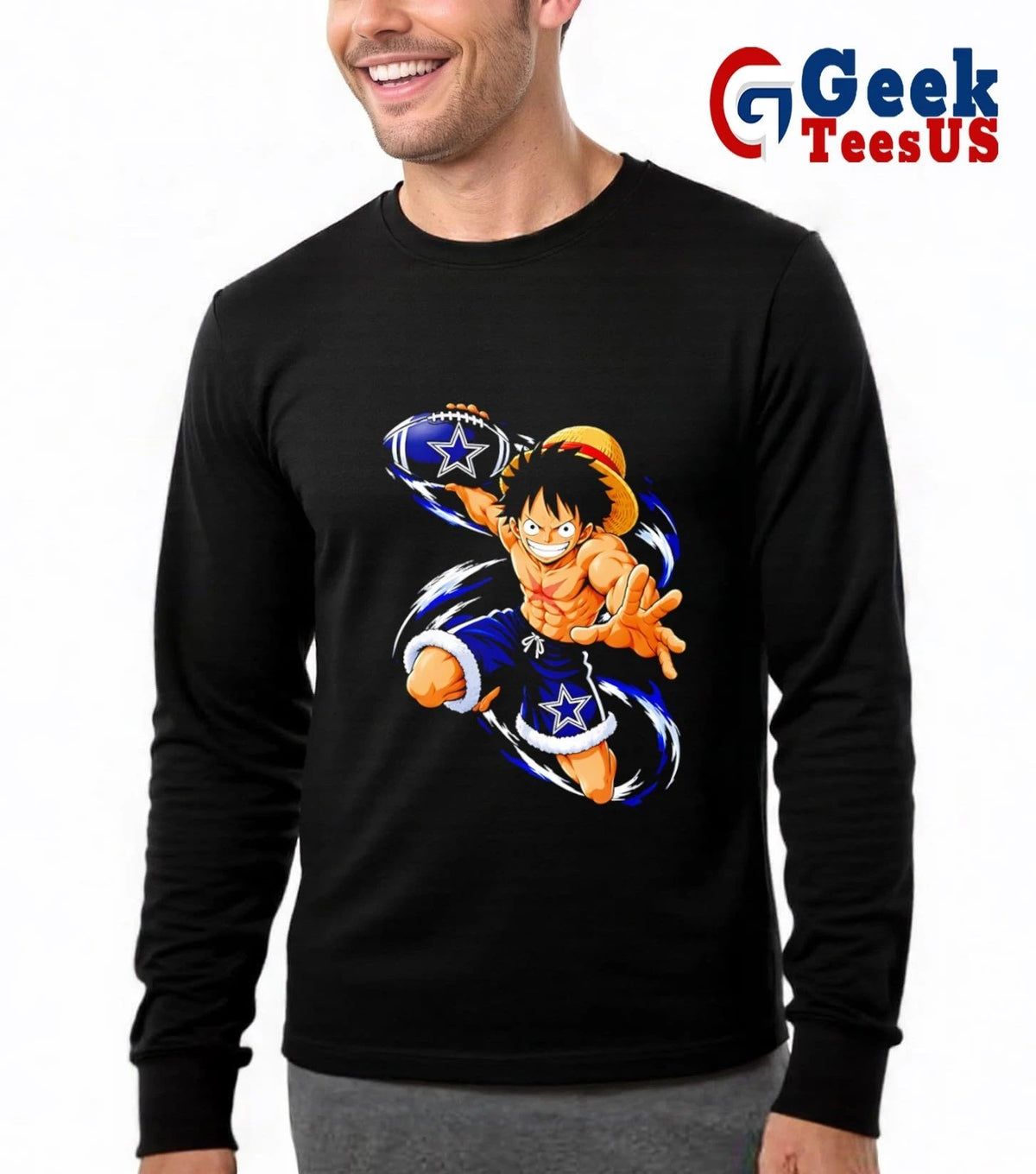 Monkey D. Luffy throwing Dallas Cowboys Football Anime cartoon T-shirt