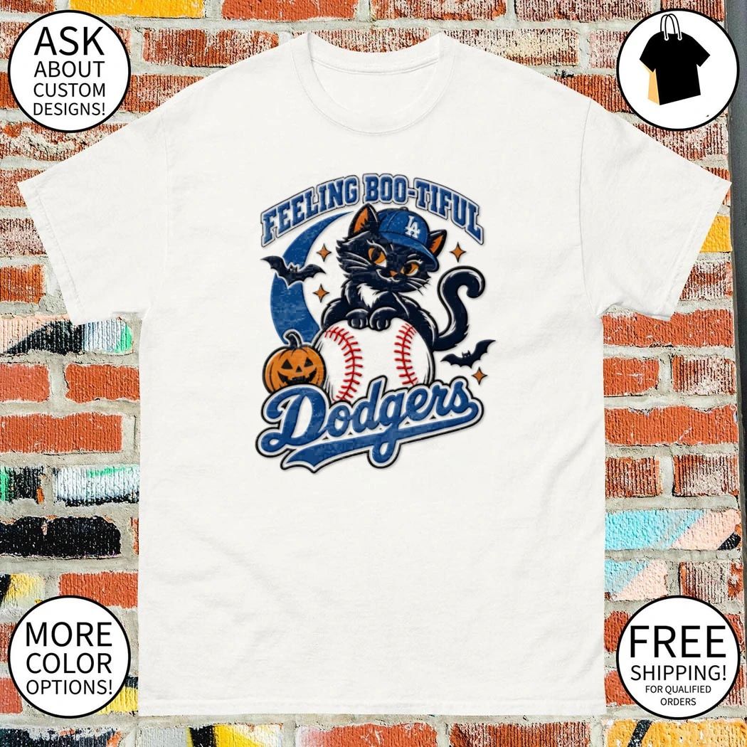 Los Angeles Dodgers Halloween black cat feeling boo-tiful spooky season baseball shirt