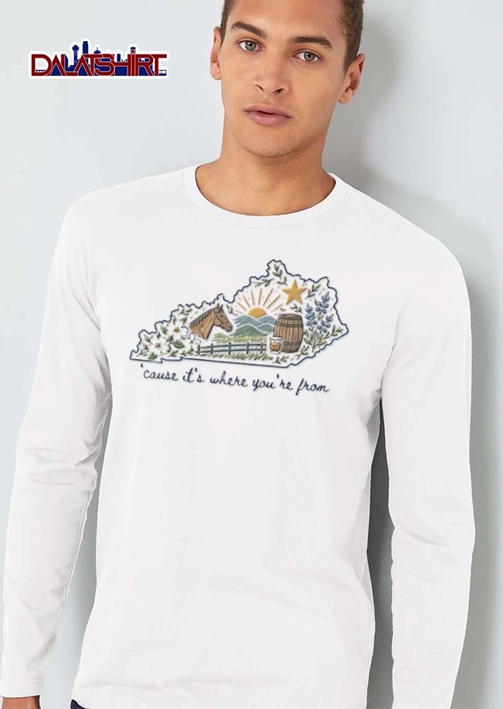 Cause Its Where You Are From kentucky map horse barrel whiskey flowers shirt
