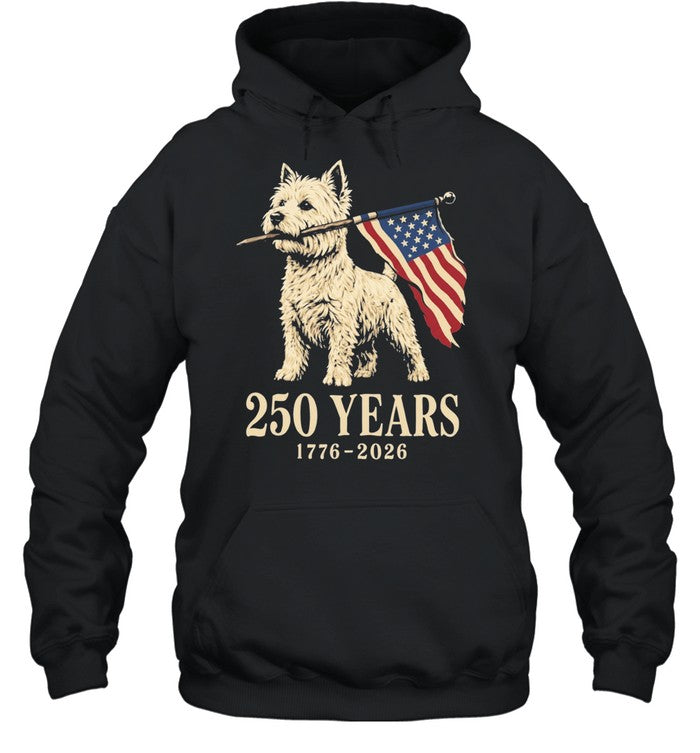 Westie Dog 250 Years 1776 2026 American Flag Patriotic Unisex T-Shirt