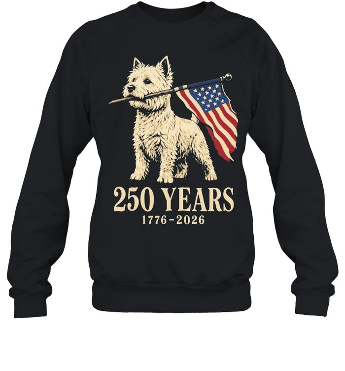 Westie Dog 250 Years 1776 2026 American Flag Patriotic Unisex T-Shirt