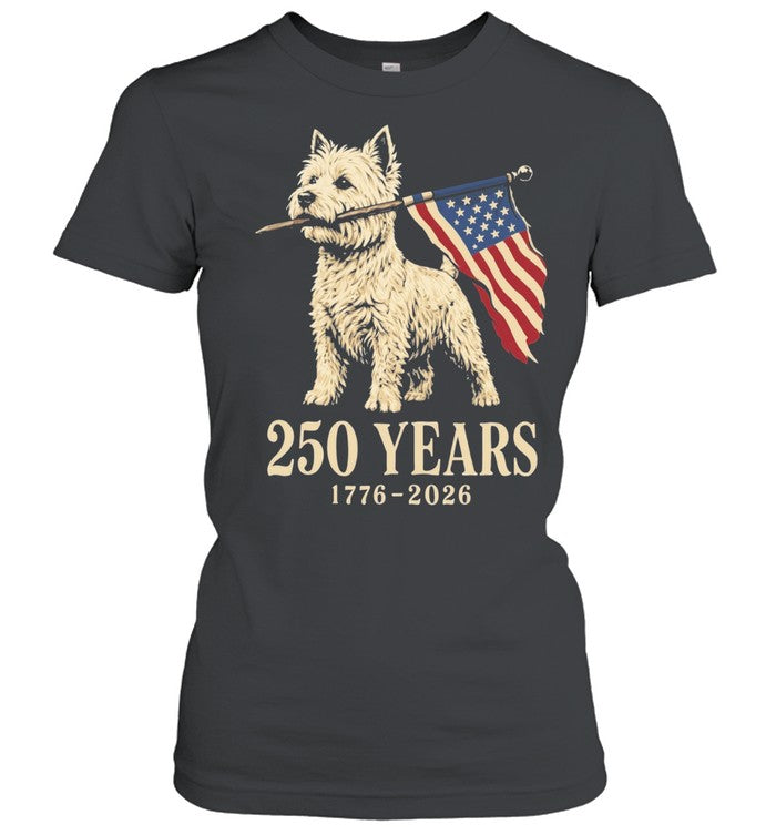 Westie Dog 250 Years 1776 2026 American Flag Patriotic Unisex T-Shirt