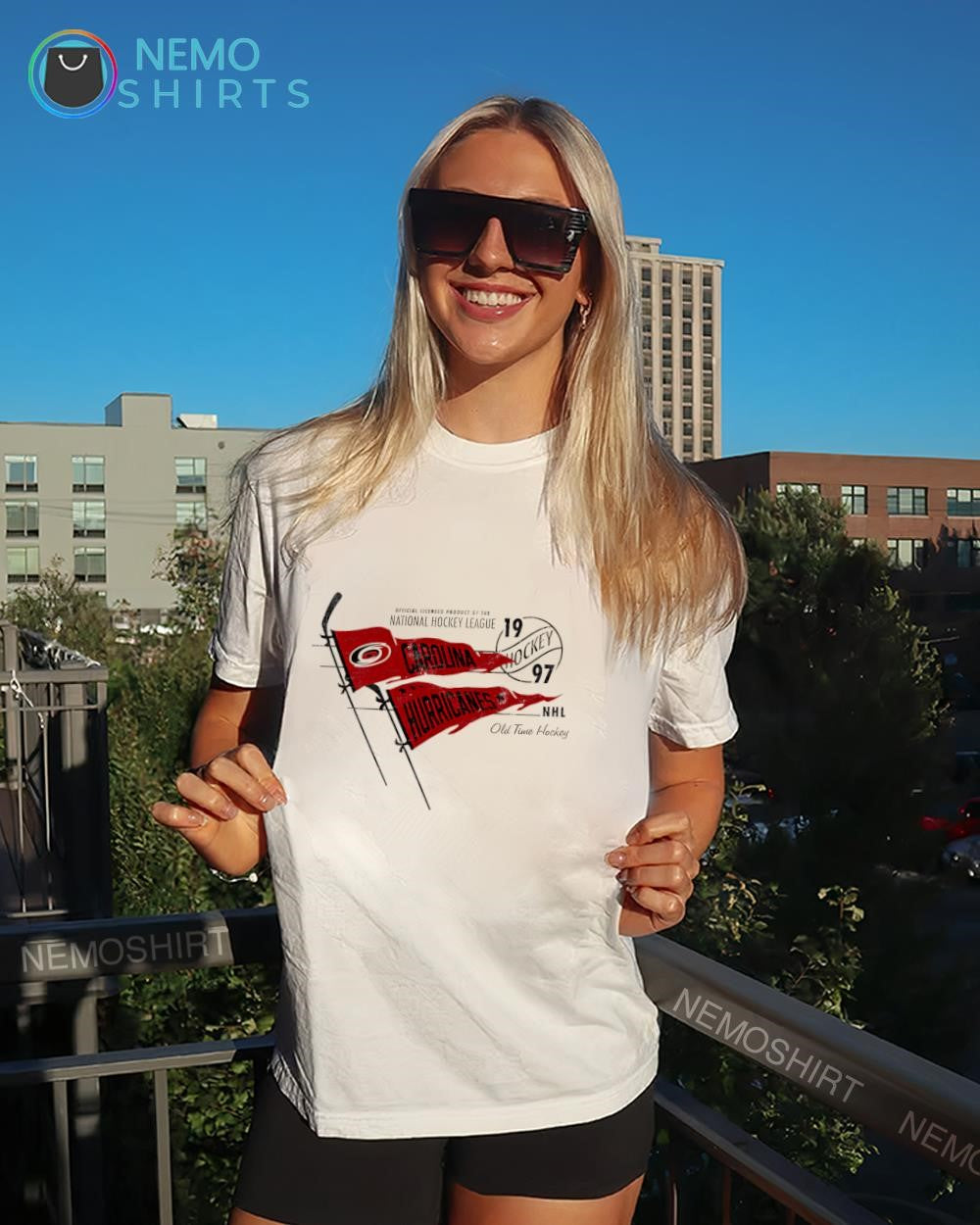 Carolina Hurricanes 1997 hockey logo and flags shirt