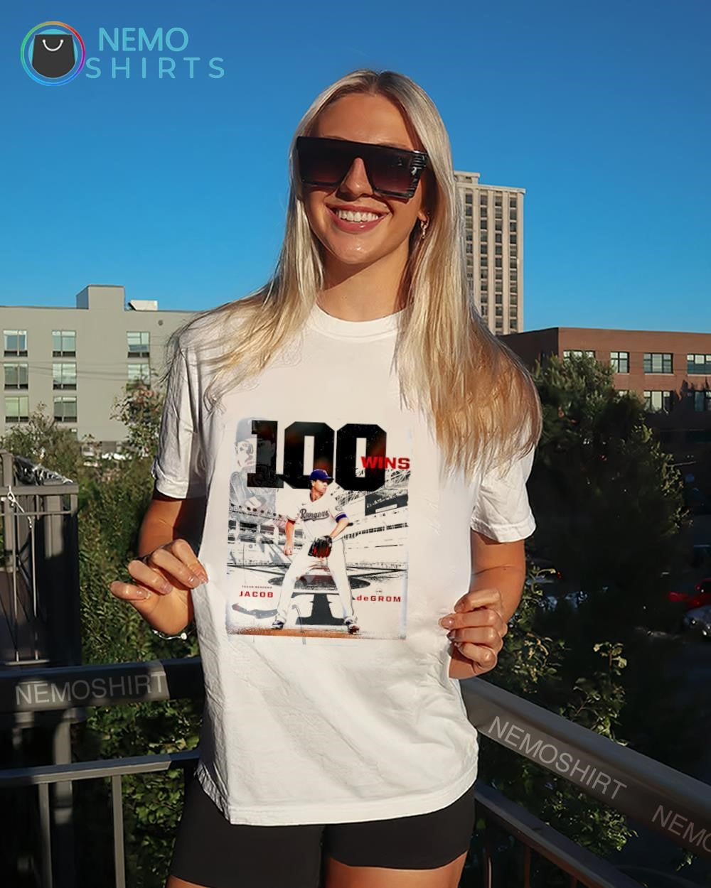 Jacob deGrom the Texas Rangers 100th career win shirt
